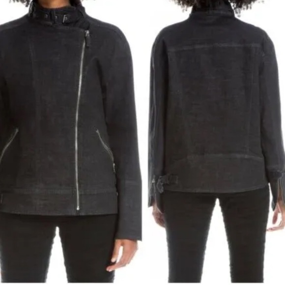 Max Studio Womens Denim Moto Jacket Sylvie Size XS Black Dark Wash Loose Fit NWT - Picture 16 of 16